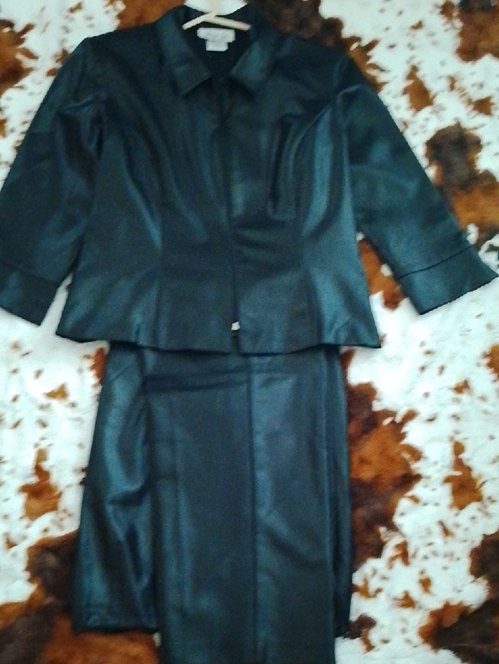 Black Faux Leather Jacket and Skirt Set